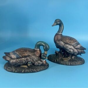 Elegant Ceramic Duck Figurines - Brown and Green